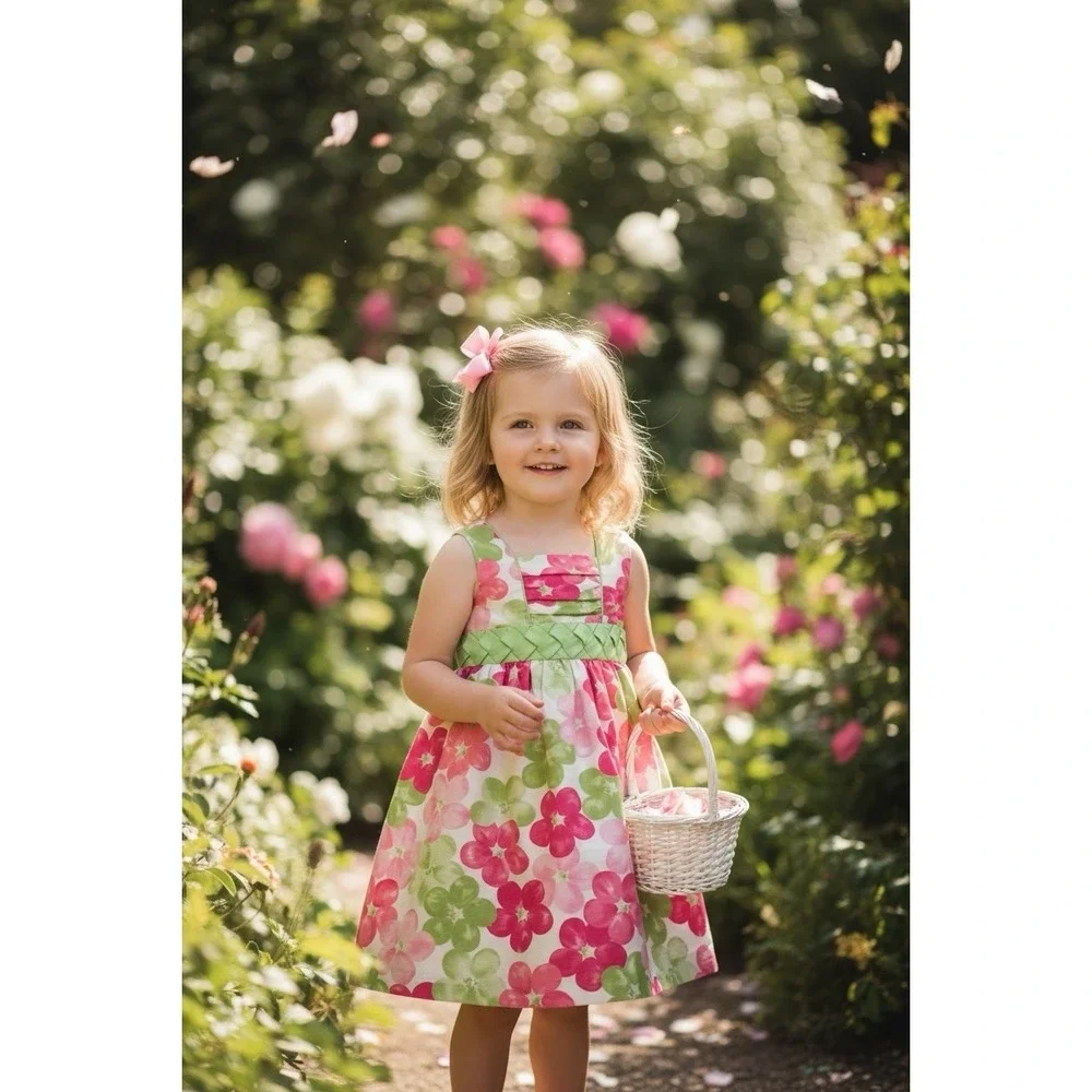 Emily Rose Girls‎ Size 4 Pink Floral Ribbon Sash Dress Church Vacation Princess